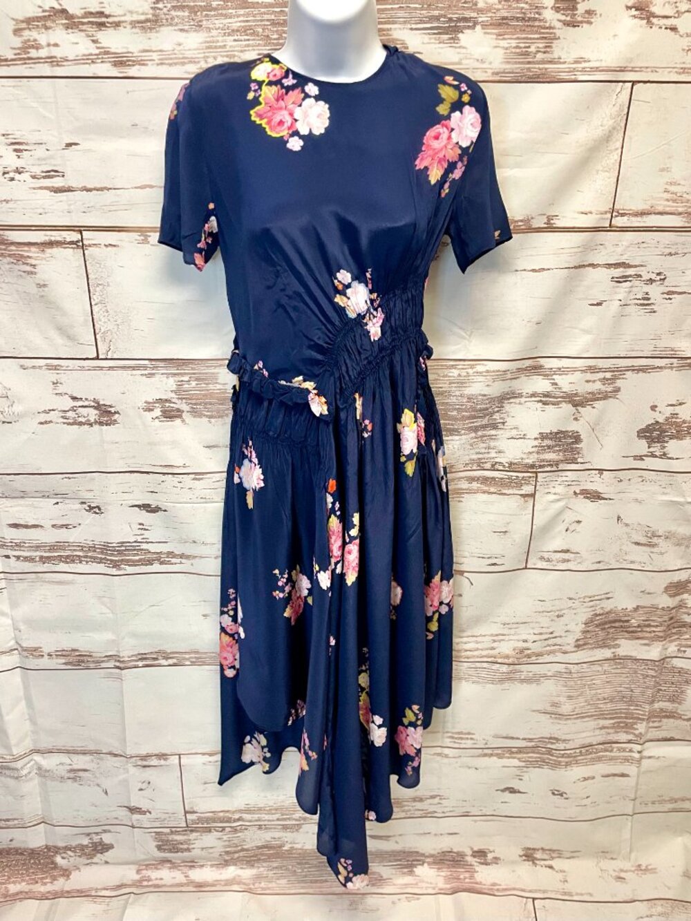 Preen Verna Assymetric Ruched Floral Dress